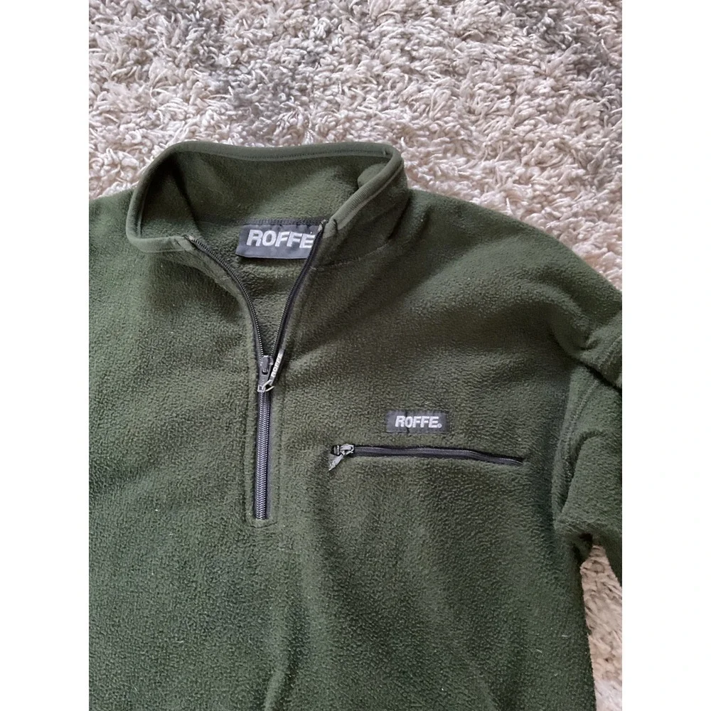 Roffe‎ Polartec Mens Quarter Zip Fleece Pullover Forest Green Jacket Large